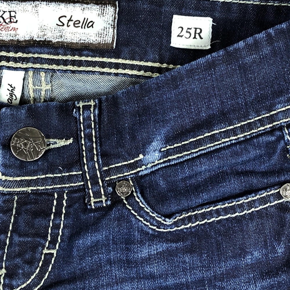 BKE Stella Straight Jeans Womens 25R Blue Med Wash Low Rise Slim Stretch Denim - Picture 13 of 14